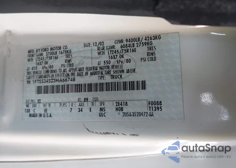 2003 Ford E-350 Super Duty Commercial/Recreational из США, поврежденный, VIN 1FTSS34S23HA66748